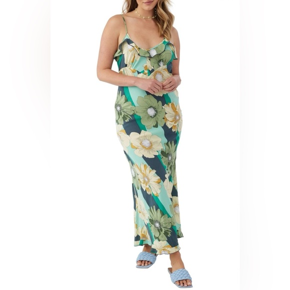 O'Neil Ellis Floral Ruffle Maxi Slip dress summer beachy maxi dress size: XL - Picture 1 of 13